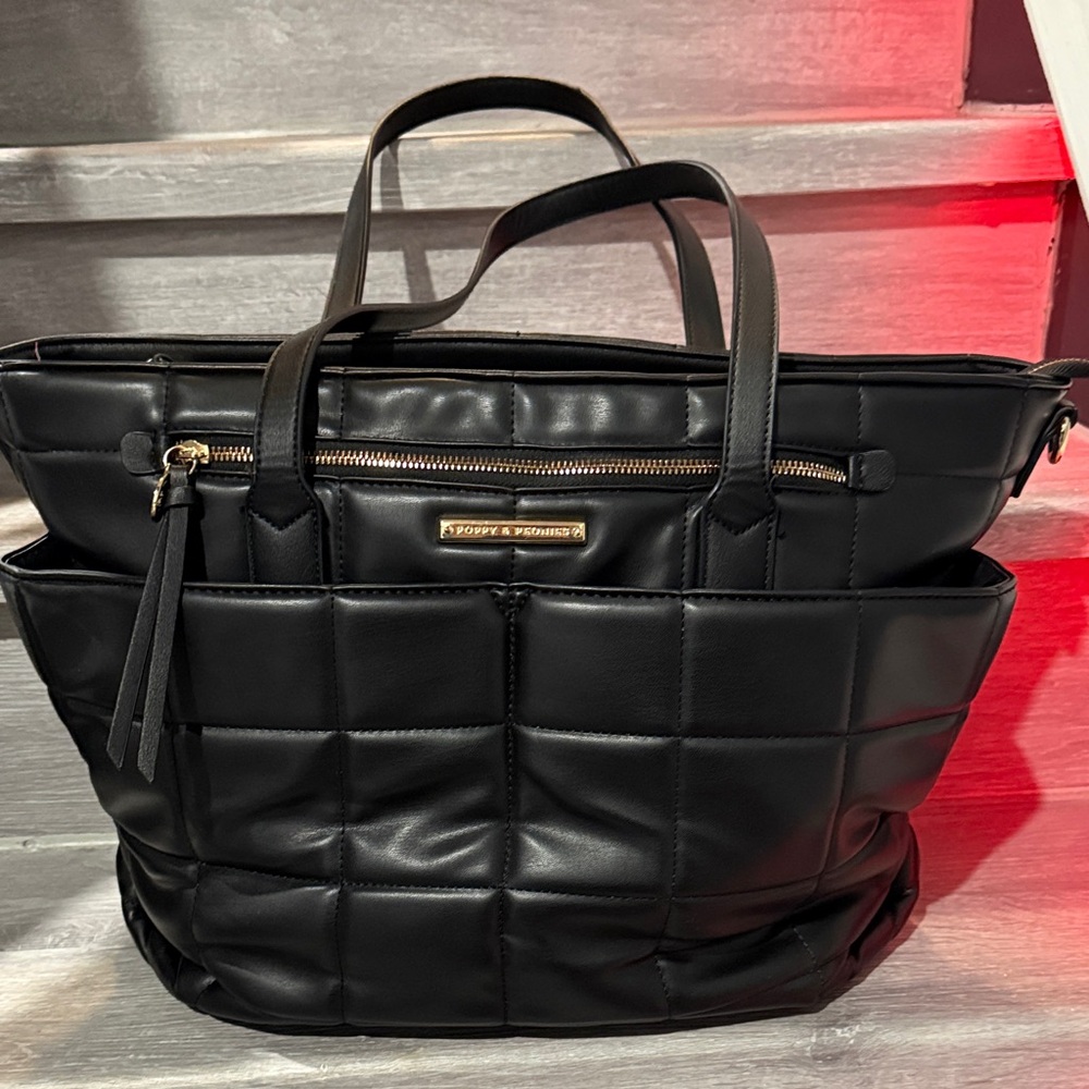 Poppy & Peonies Black Quilted Tote